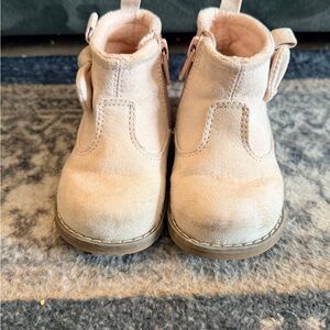 H&M Light Pink Suede Girls' Ankle Boots with Bow Accent